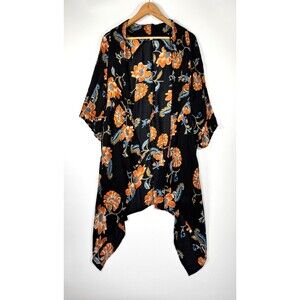 Patrons of Peace Kimono Cardigan Duster Medium Black Floral Boho Lightweight